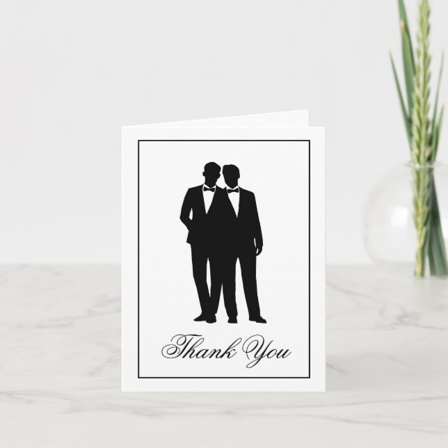 Cartão De Agradecimento Two Grooms Silhouettes Thank You Note Cards (Frente)