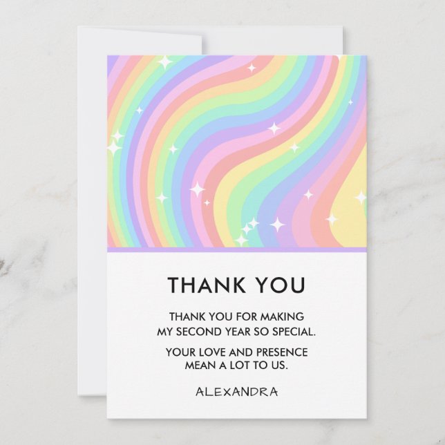 Cartão De Agradecimento Two Groovy Retro Pastel Rainbow 2nd Birthday (Frente)
