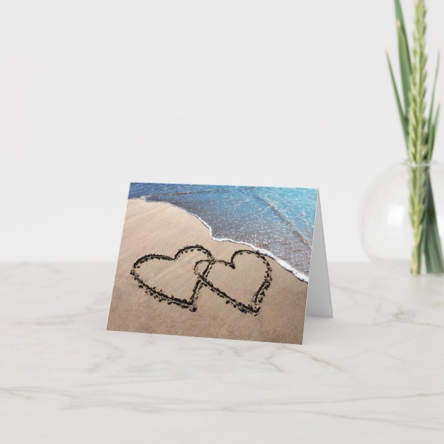 Cartão De Agradecimento Two Hearts In The Sand Notecards (Frente)