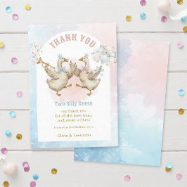 Cartão De Agradecimento Two Silly Geese Boy & Girl Twins Birthday