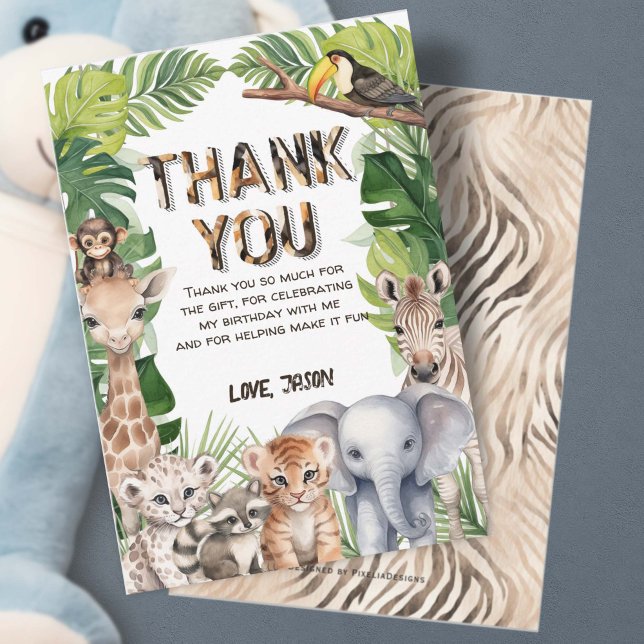 Cartão De Agradecimento Um animal Safari te primeiro aniversario obrigado (Safari themed thank you cards)