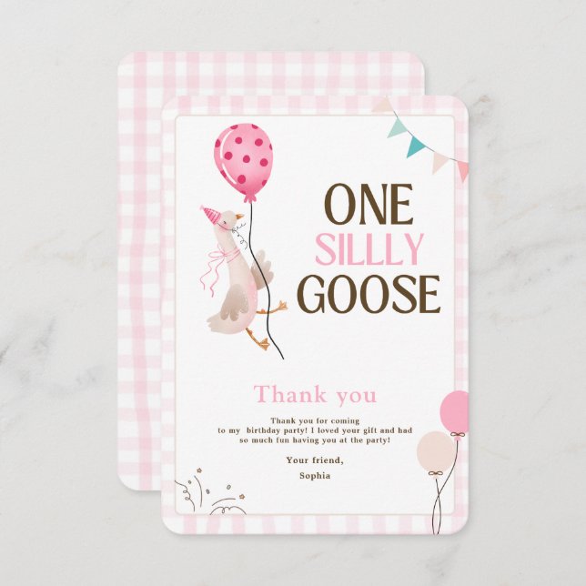 Cartão De Agradecimento Um Aniversário de Ganso Tolo, Aniversário de 1 Ano (Frente/Verso)