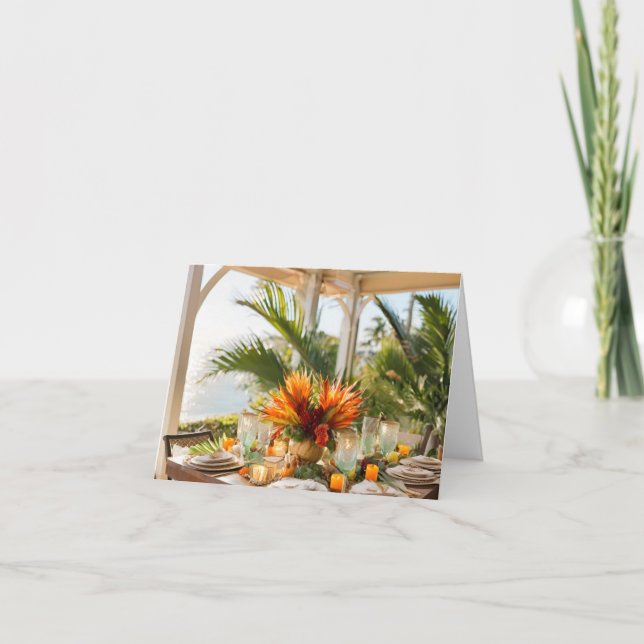 Cartão De Agradecimento Um Banquete de Ação de Graças em um panorama tropi (Frente)