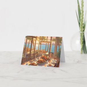 Cartão De Agradecimento Um Banquete de Ação de Graças em um panorama tropi