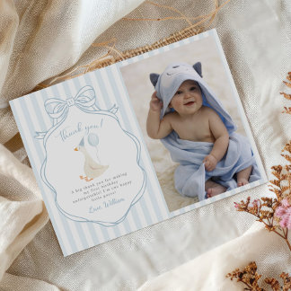 Cartão De Agradecimento Um Bobo ganha Arco azul primeira foto de aniversár