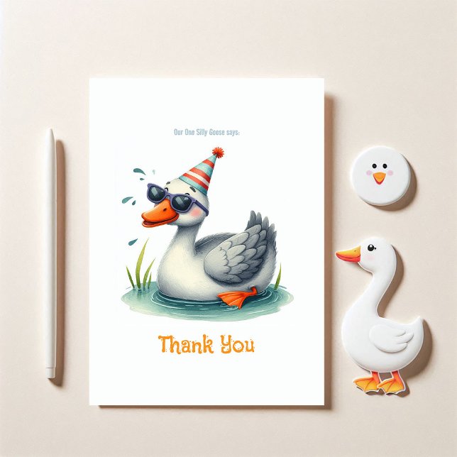 Cartão De Agradecimento Um Bobo Goose primeiro aniversario (One Silly Goose 1st Birthday Thank You Card)