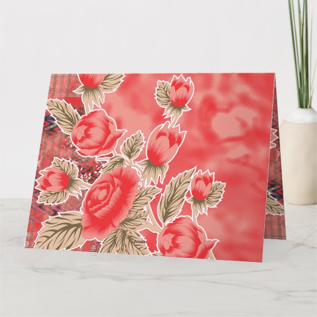 Cartão De Agradecimento um cachecol vermelho com flores (Verso)