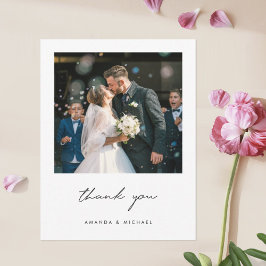 Cartão De Agradecimento Um Casamento Fotográfico Simples de Script Moderno