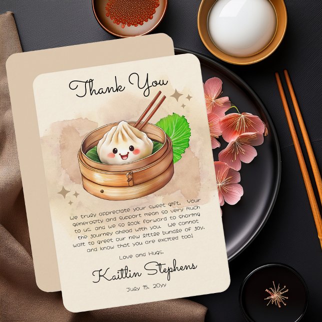 Cartão De Agradecimento Um Chá de fraldas De Tema Kwai Doce (Kwai Steamed Dumpling Baby Shower "Thank You" - Sweet Little Dumpling Collection)