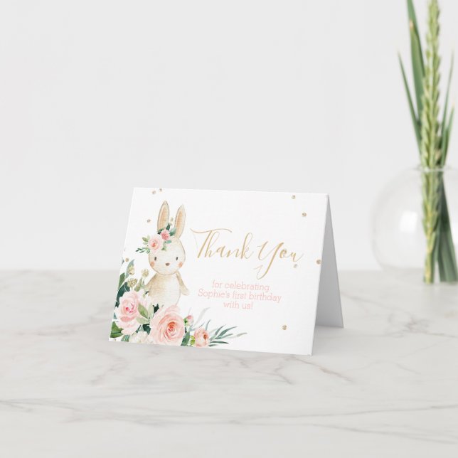 Cartão De Agradecimento Um coelhinho está virando um primeiro aniversário (Frente)