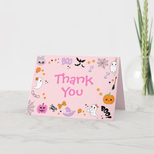 Cartão De Agradecimento Um Cute Fantasma Assustador de Rosa Aniversário de (Frente)