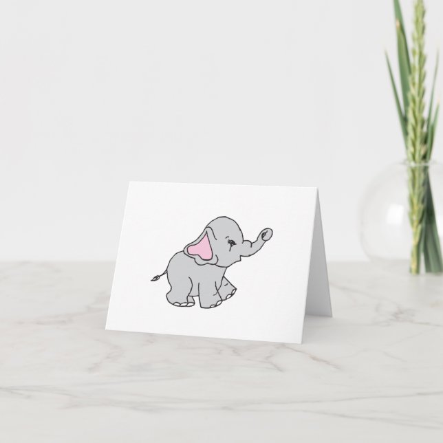 Cartão De Agradecimento Um desenho de elefante desenhado à mão rosa (Frente)