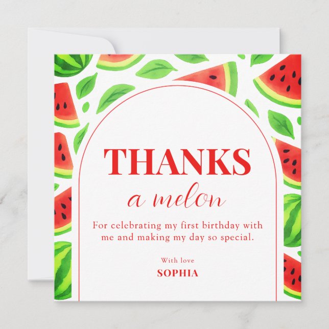 Cartão De Agradecimento Um Em Um Melão Melancia Aniversário de 1 ano  (Frente)