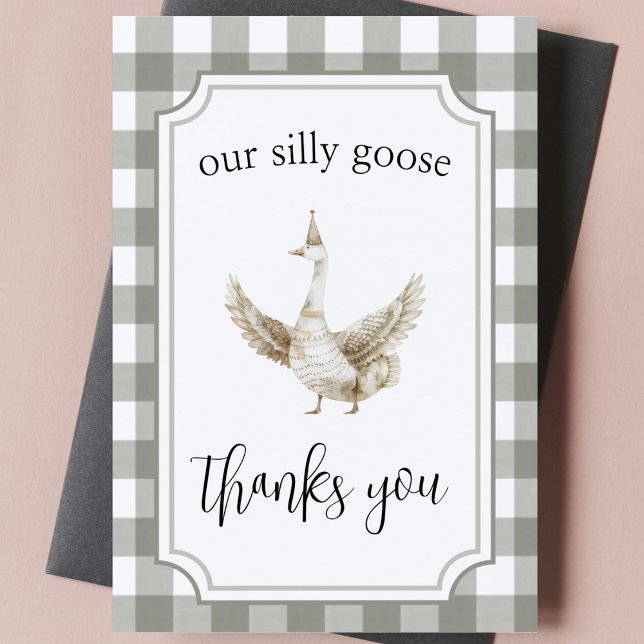 Cartão De Agradecimento "Um ganso Bobo" Picnic bonito Primeira Festa de an (one silly goose thank you card 1st birthday party gender neutral thank you note picnic watercolor )