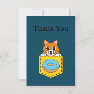 Cartão De Agradecimento Um Gato Espiando e um Donut Azul