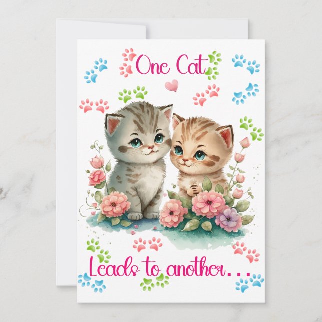 Cartão De Agradecimento Um Gato Leva Outro - Gatinho e Flores Cutes (Frente)