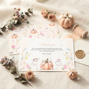 Cartão De Agradecimento Um Pequeno Boo Fofo Chuveiro de Bebê Rosa Outubro
