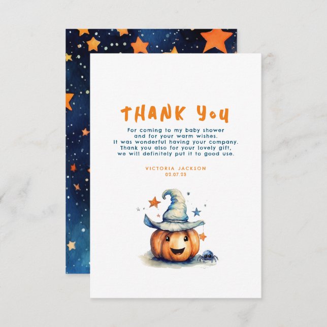 Cartão De Agradecimento Um Pequeno Boo Pumpkin Bonito Halloween Obrigado (Frente/Verso)