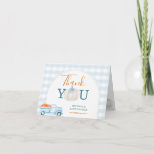 Cartão De Agradecimento Um Pequeno Caminhão Azul de Abóbora Baby Shower Do