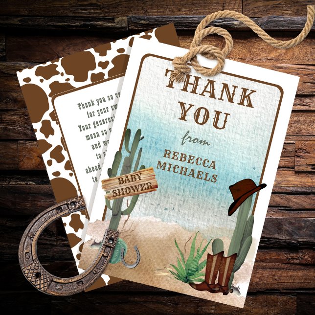 Cartão De Agradecimento Um Pequeno Chá de fraldas De Garoto Ocidental Obri (A Little Cowboy Western Boy Baby Shower Thank You Card)