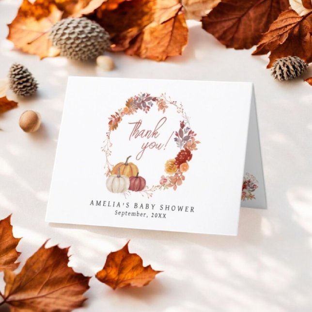 Cartão De Agradecimento Um Pequeno Chá de fraldas Floral de outono de Abób (Criador carregado)