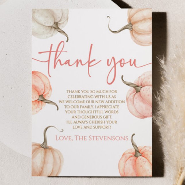 Cartão De Agradecimento Um Pouco De Abóbora Está A Caminho! Chá de fraldas (Criador carregado)