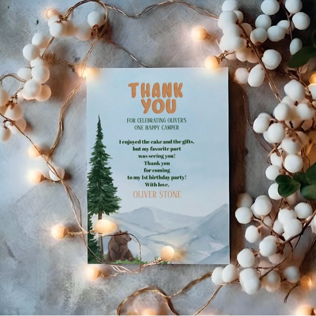 Cartão De Agradecimento Um primeiro aniversario Feliz de Madeira de Camper (Criador carregado)