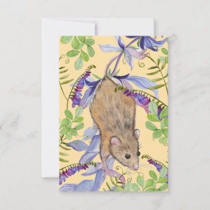 Cartão De Agradecimento Um rato engraçado numa espessa de flores.