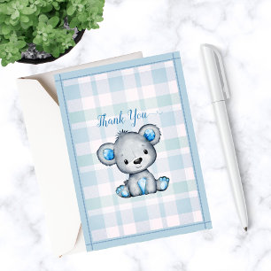 Cartão De Agradecimento Um Urso Bonito Para Chá de fraldas Rapaz Obrigado