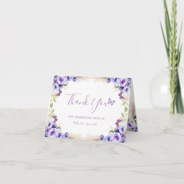 Cartão De Agradecimento Uma Borboleta Flutuada De Um Ano Dobrada Obrigado (Frente)