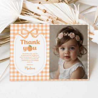 Cartão De Agradecimento Uma Doce Menina Pêssego Foto de 1º Aniversário