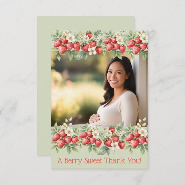 Cartão De Agradecimento Uma Foto Berry Sweet Strawberry Frame (Frente/Verso)