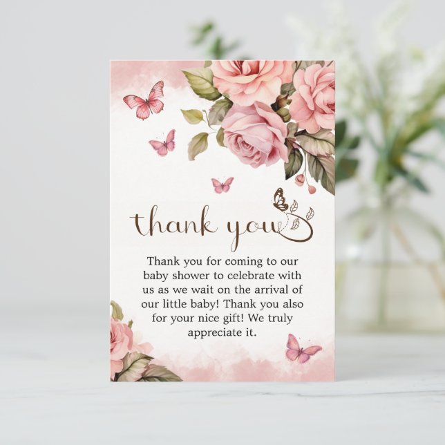 Cartão De Agradecimento Uma Pequena Borboleta Está A Caminho Do Chá de fra (Em pé/Frente)