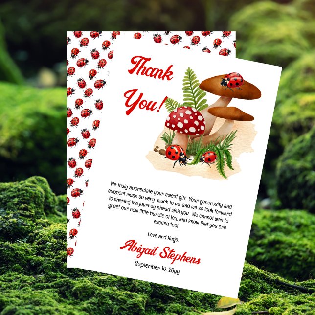 Cartão De Agradecimento Uma Pequena Damibuta Bonita Está A Caminho Do Chá  (A Cute Little Ladybug Girl Baby Shower "Thank You" Card)