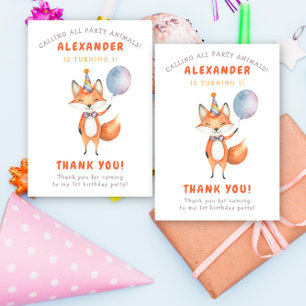 Cartão De Agradecimento Uma pequena festa de aniversário da raposa