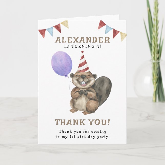 Cartão De Agradecimento Uma pequena Festa de aniversário de castor (Frente)