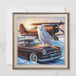 Cartão De Agradecimento Uma uva de neve, um avião e um carro vintage