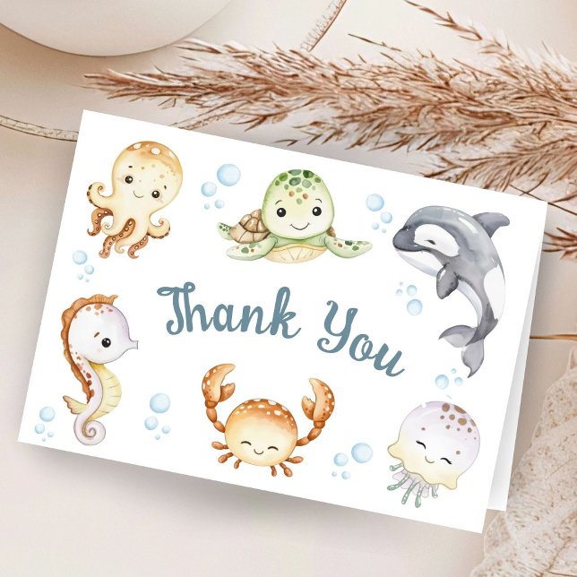 Cartão De Agradecimento Under The Sea Baby Shower Folded Thank You Card (Criador carregado)