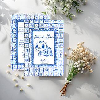 Cartão De Agradecimento Under the sea blue cute turtle baby shower