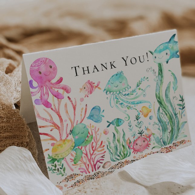 Cartão De Agradecimento Under the Sea Girls Baby Shower Thank You Note (Criador carregado)