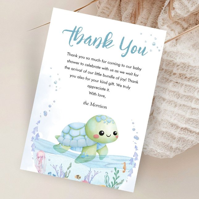 Cartão De Agradecimento Under The Sea Turtle Baby Shower Boy Thank You (Criador carregado)