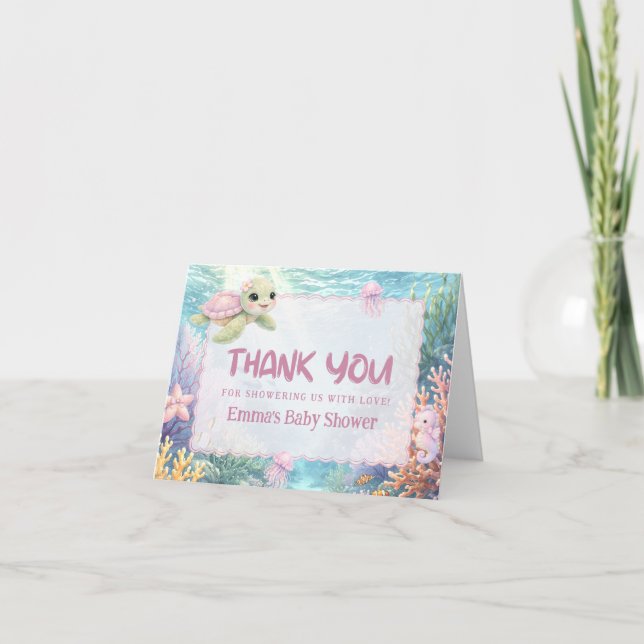 Cartão De Agradecimento Under the Sea Turtle Baby Shower Thank You Card (Frente)