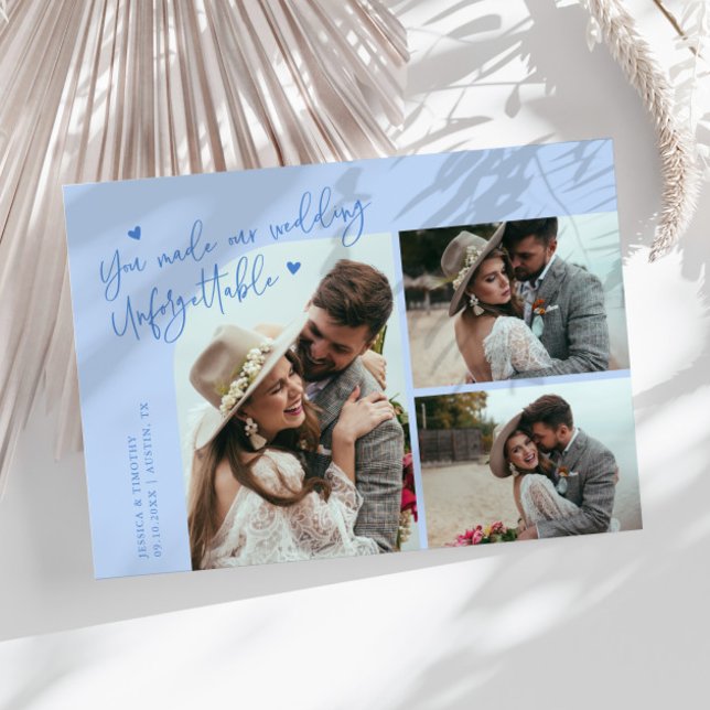 Cartão De Agradecimento Unforgettable Wedding Icy Blue Multi Photo (Criador carregado)