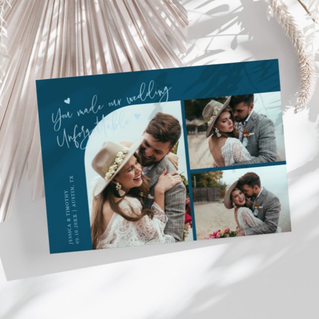 Cartão De Agradecimento Unforgettable Wedding Teal Multi Photo (Criador carregado)