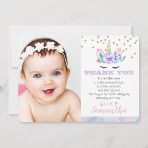 Cartão De Agradecimento Unicorn Birthday Photo Flat