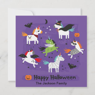 Cartão De Agradecimento Unicórnios bonitos em fantasias de Halloween