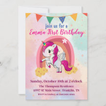 Unicórnios Mágicos Aquarela Rosa 1º Aniversário