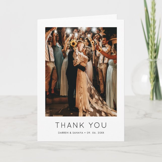 Cartão De Agradecimento Unique Simple Photo QR Code Wedding Folded (Frente)