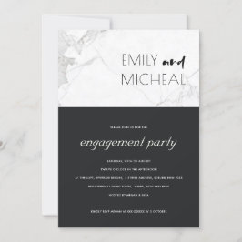 CARTÃO DE AGRADECIMENTO URBAN BLACK WHITE MARBLE FESTA DE NOIVADO INVITE
