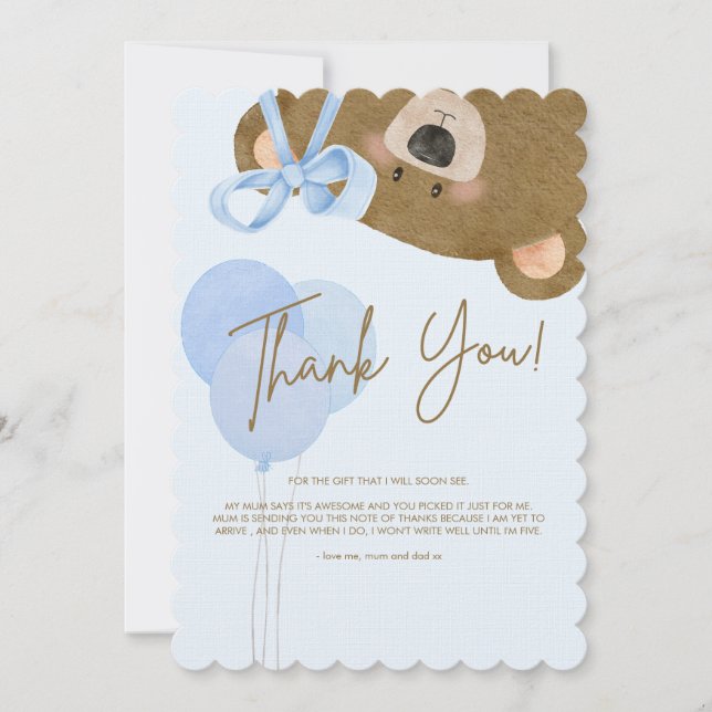 Cartão De Agradecimento Ursinho Azul Que Podemos Otimizar Chá de fraldas D (Frente)